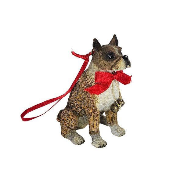 Vintage Boxer Pit Bull Dog Christmas Ornament Red Bow - Picture 2 of 8